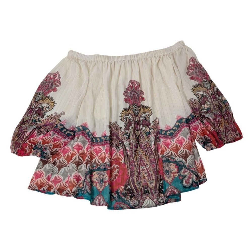 Cato Off Shoulder Shirt Womens Size 18/20W Ivory 3/4 Sleeve Boho Floral Lined